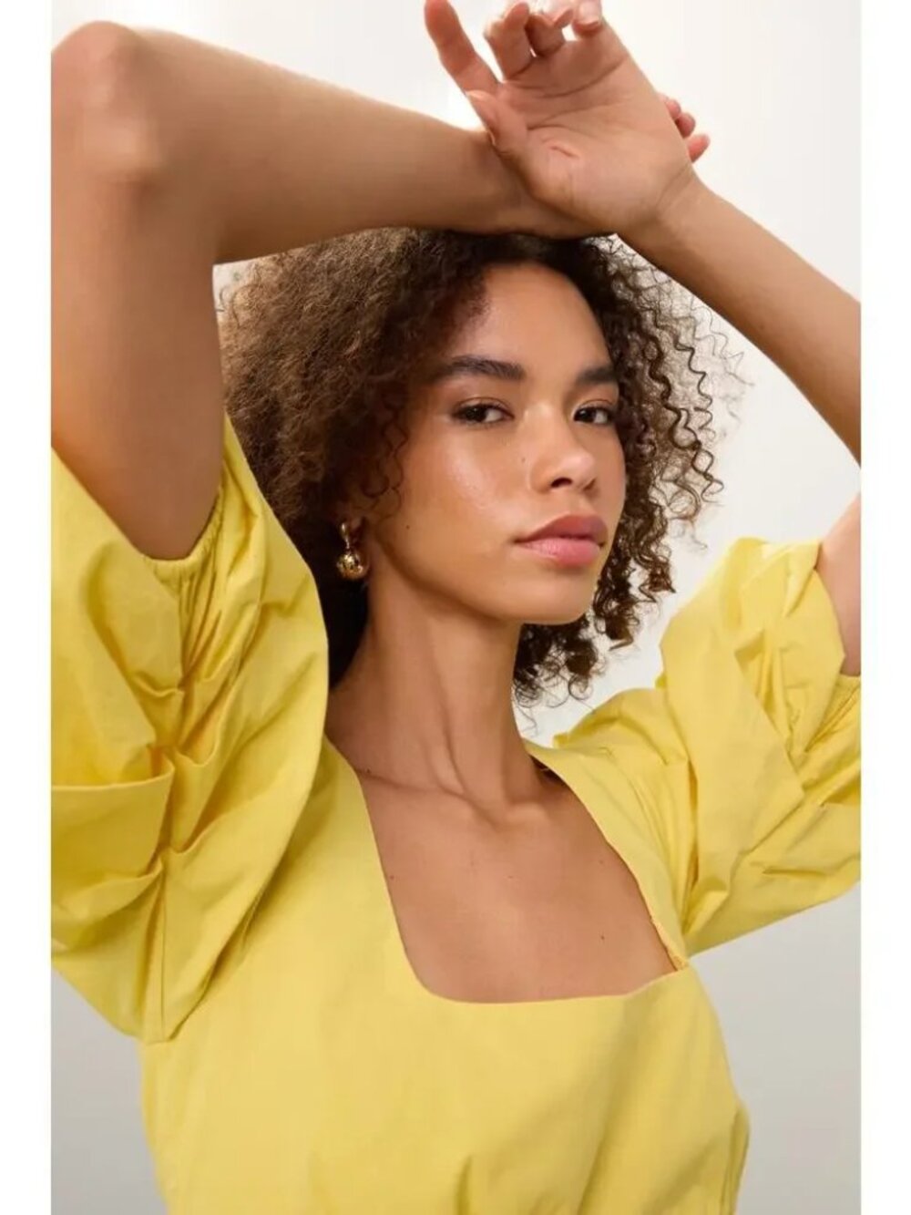 STAUD Sophie Mini Dress Yellow Poplin Puff Sleeve Darling Babydoll Sundress $295 - Picture 11 of 16